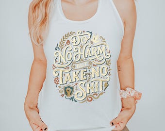Camiseta de tirantes con espalda cruzada "No hagas daño, pero no te dejes pisotear" / Camiseta de tirantes con declaración sarcástica y divertida / Camiseta de tirantes con gráfico feminista audaz / Camiseta de tirantes con espalda cruzada para mujer