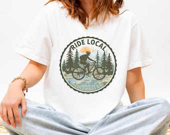 Ride Local Columbus GA マウンテンバイカー Tシャツ | Comfort Colors Tee
