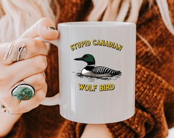 Stupid Canadian Wolf Bird Mug | Hockey Romance Fandom Coffee Cup | IYKYK BookTok Reader Mug | Funny Hockey Meme Gift