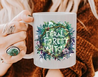 Forest Witch Mug, Feral Forest Witch Coffee Mug, Cottagecore Witch Mug, Nature Witch Gift, Witch Aesthetic Cup, Botanical Ceramic Mug