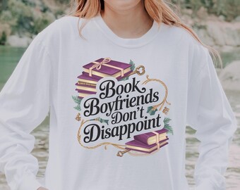 Bokälskare långärmad t-shirt | Bokpojkvänströja | Rolig romantisk läsarpresent | Bibliofiltröja | Booktok-läsartröja | Läströja