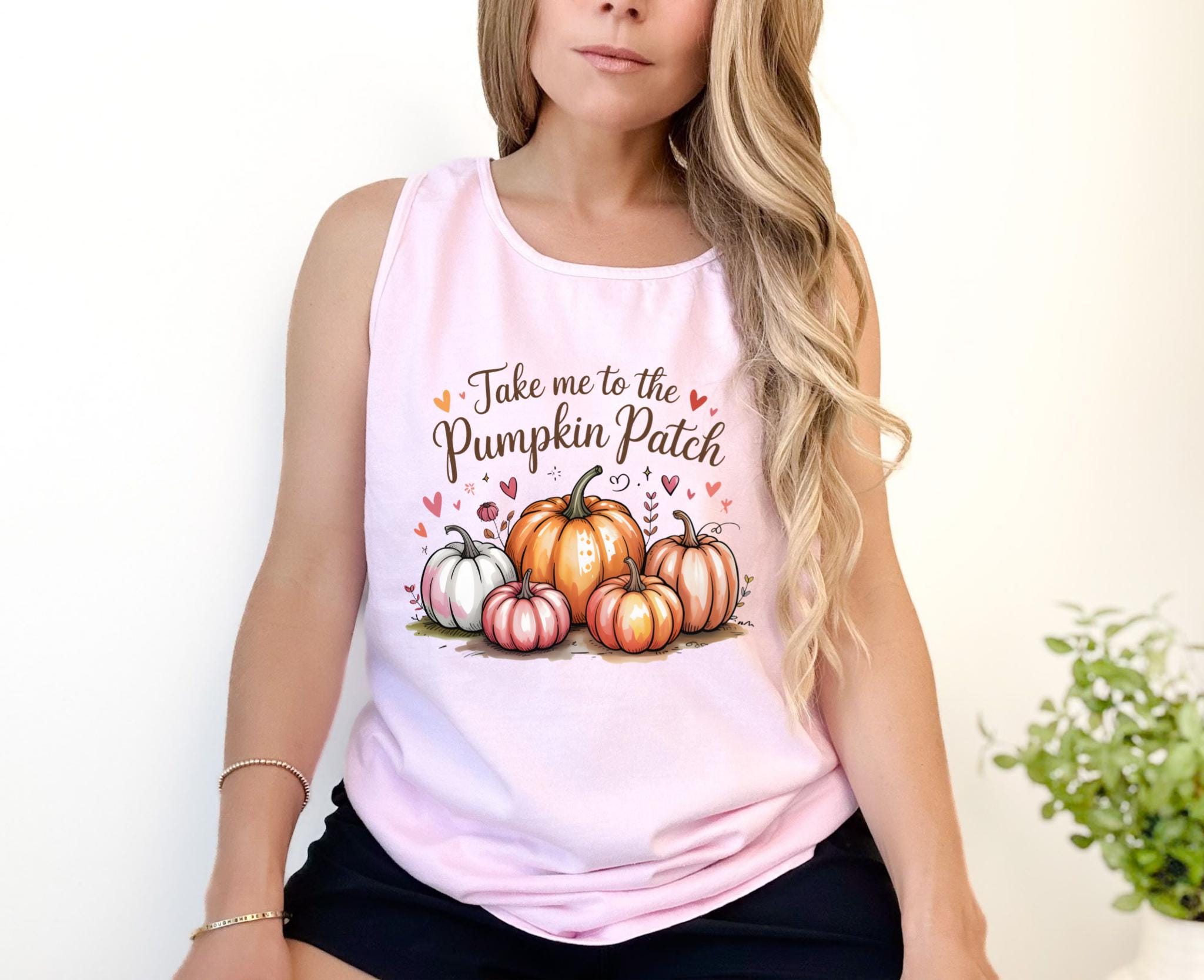 パンプキンパッチタンクトップ：コンフォートカラーの秋グラフィックタンク