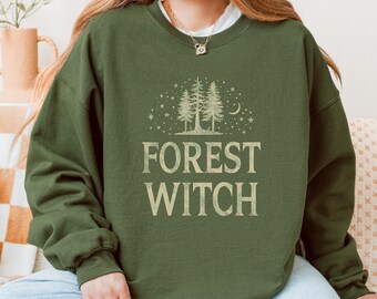 Forest Witch Sweatshirt | Gildan 18000 | Woodland Witch Crewneck | Nature Magic Sweater | Cottagecore Pagan Gift | Moon & Pines