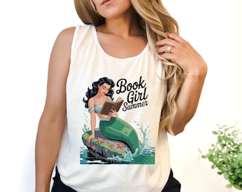 Book Girl Summer Tank Mermaid Reading Tank Booktok Gift for Reader Beach Reading Outfit Book Lover Flowy Tank Top