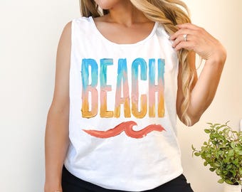 Camiseta sin mangas playera / Camiseta vaquera costera / Camiseta sin mangas veraniega estilo preppy / Conjunto para vacaciones en la playa / Camiseta estampada para amantes del océano