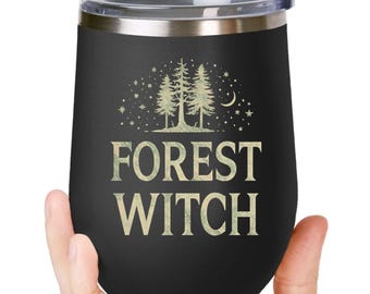Forest Witch Wine Tumbler | Polar Camel 12 oz | Woodland Witch Cup | Nature Magic Drinkware | Cottagecore Pagan Gift | Moon & Pines
