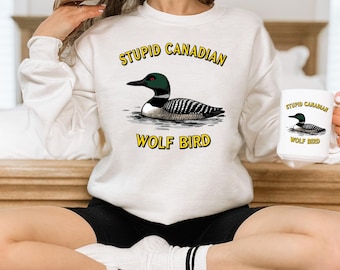Sudadera con pájaro lobo canadiense estúpido / Sudadera con cuello redondo de romance de hockey / Suéter con lector de IYKYK BookTok / Camiseta con meme divertido de hockey