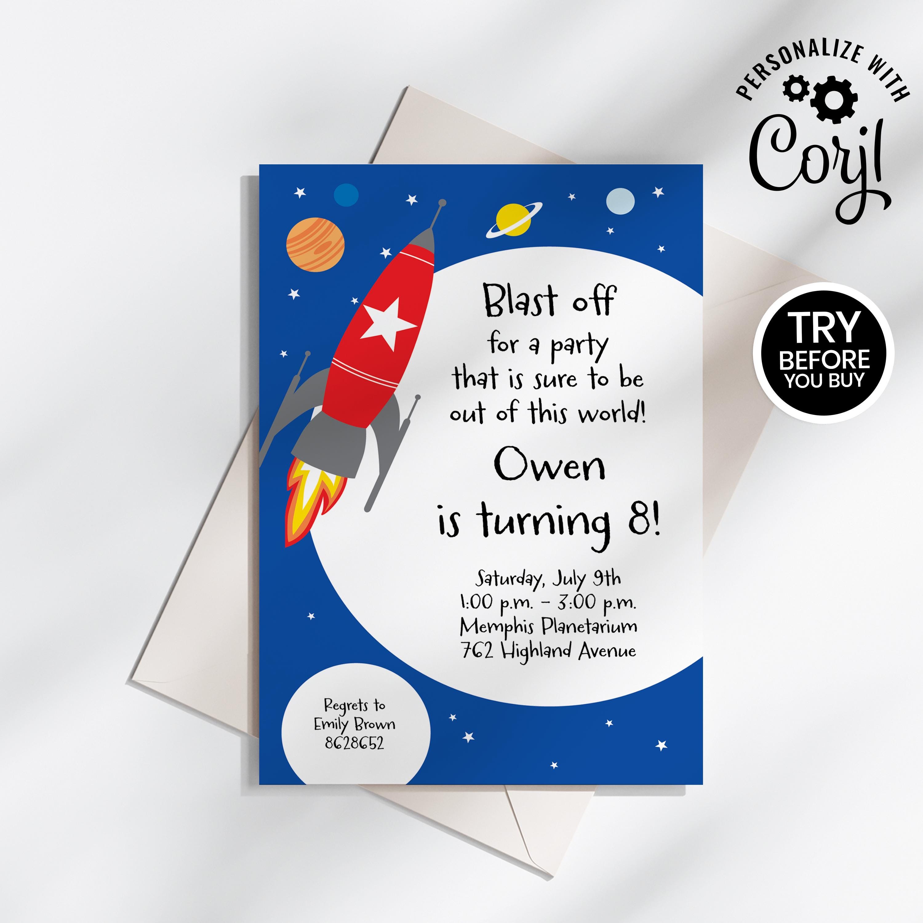 Rocket Inviation Space Rocket Birthday Invitation, Outer Space Birthday Party Invite ...