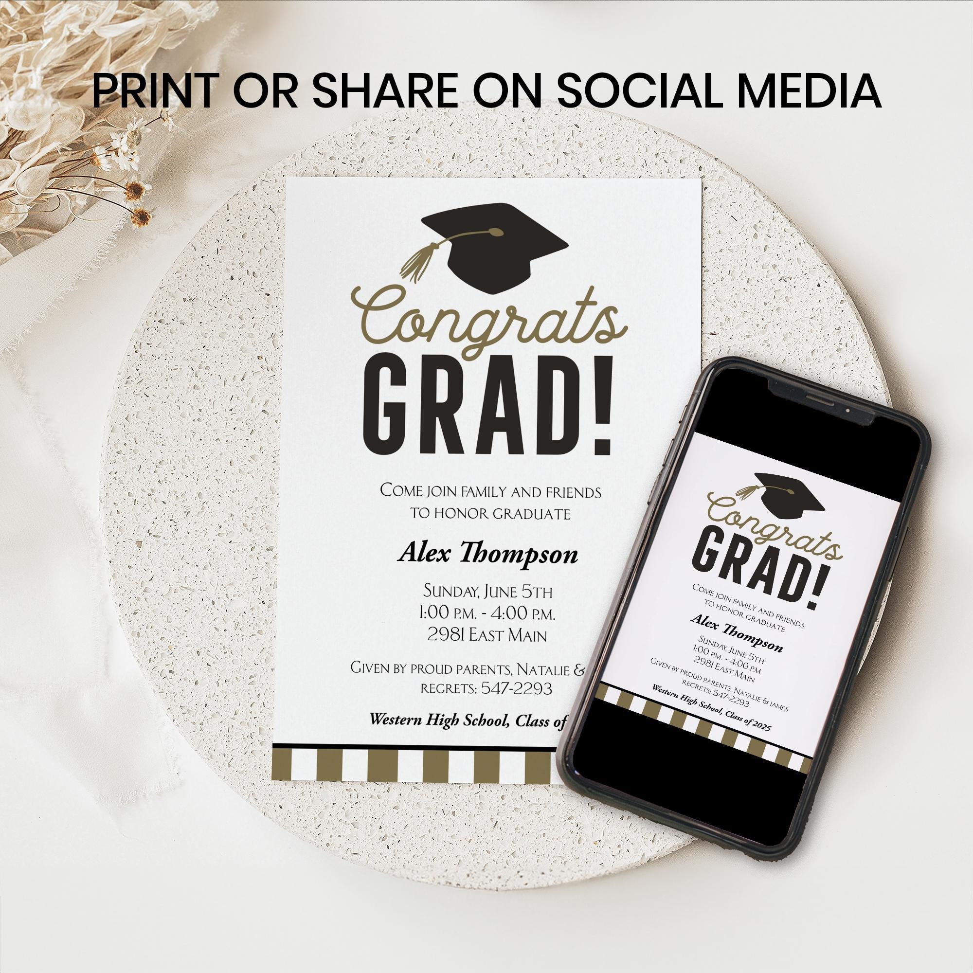 Graduation Party Invitation Template, Congrats GRAD Invite, Gold and ...