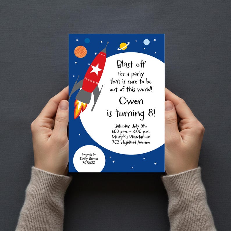 Rocket Inviation Space Rocket Birthday Invitation, Outer Space Birthday Party Invite ...