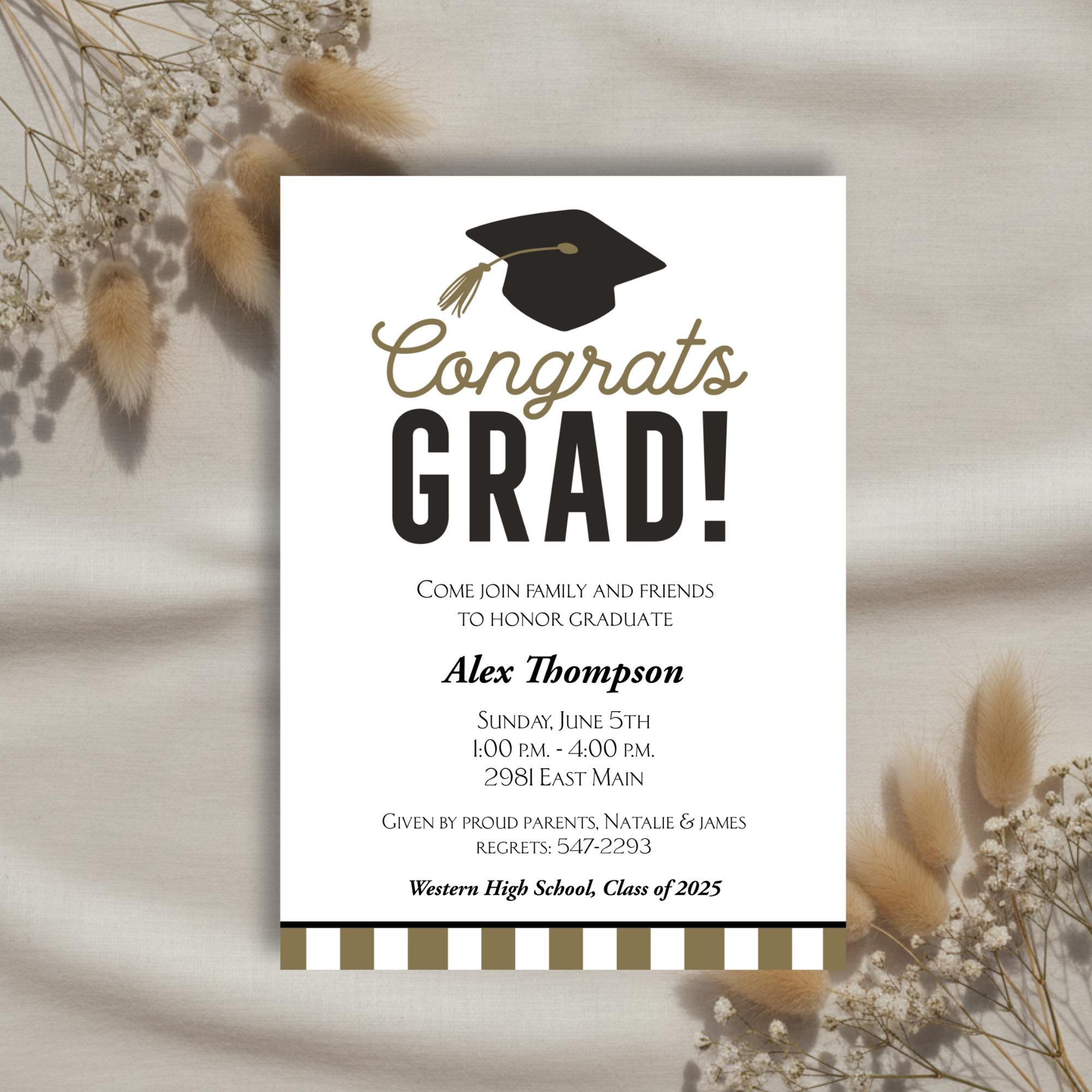 Graduation Party Invitation Template, Congrats GRAD Invite, Gold and ...