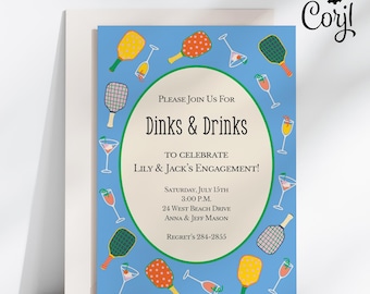 Pickleball Engagement Party Invitation Template, Dinks and Drinks Invite, Sports Themed Couples Shower, Modern Pickleball Social