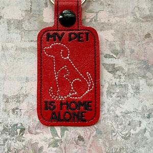 My Pet Is Home Alone Key Fob, Dog and Cat, Pet Safety Key Chain image 1