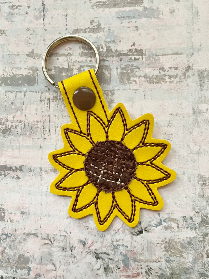 Sunflower Keychain Key Fob Bag Tag Flower Snap Tab Etsy