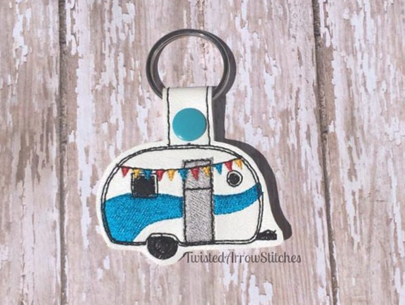 Vintage Camper Key Fob, Travel Trailer Key Chain, Swirl of Color, Pick a Color Turquoise