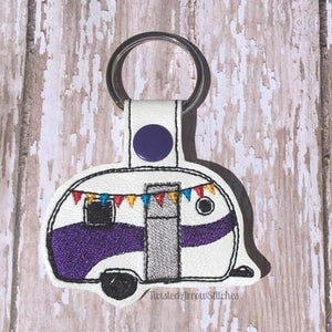 Vintage Camper Key Fob, Travel Trailer Key Chain, Swirl of Color, Pick a Color Purple