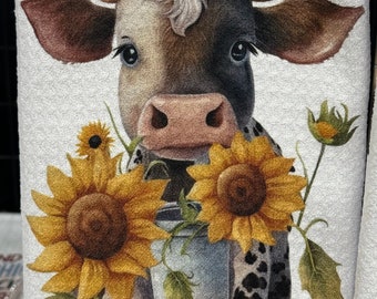 Sunflower Cow Kitchen Towel, Microfiber