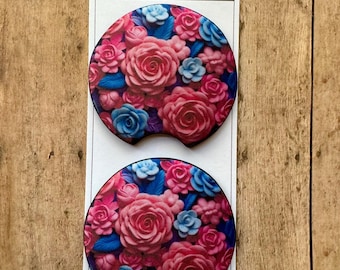 Car Coasters - 3d Roses - Set of 2