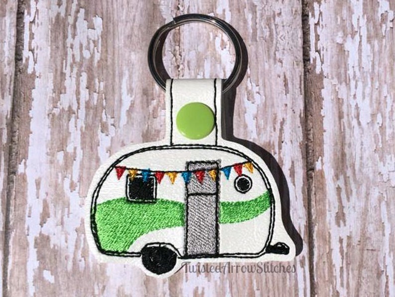 Vintage Camper Key Fob, Travel Trailer Key Chain, Swirl of Color, Pick a Color Lime Green