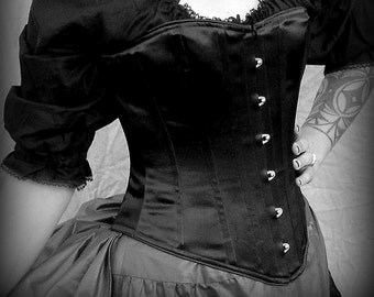 Gothic Witch Victorian Corset Front Opening Busk c.1860 Julia in Satin Coutil costume witchy black goth