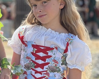 Kids Printed Bodice Ren Faire Reversible Corset, Lace Up Adjustable Costume, sizes 5-12, your choice of fabrics, Renaissance Faire Festival