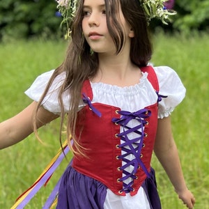 Kids Ren Faire Bodice Reversible, Adjustable Costume, sizes 5-12, your choice Kona Cotton Colors, Renaissance Faire Festival Lace Up Corset