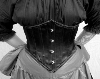 Madonna confessions Sorry Lilly Underbust Corset in Lavender, black or white Satin, front busk waist cinch waspie