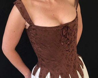 18th Century Stays tabs and straps, chocolate brown brocade coutil, ready made ready to ship Historical Rococo Marie Antoinette, size medium