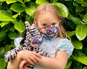 ABC Stuffie and Me Matching Mask Set for Kid & Stuffed Animal or Doll,Alphabet and Animal cotton shaped, pocket w/filter, nose wire,washable