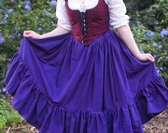 Ren Faire Skirt any color Basic Ruffled, Adjustable all sizes, your color choice Kona Cotton, Renaissance Faire Festival Peasant Short Skirt