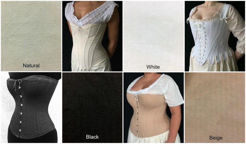 Victorian Corset, c. 1880 Alice, Cotton Coutil Steel Spoon Busk front closure, tall Steel Boned Historical Hourglass small to plus size image 10