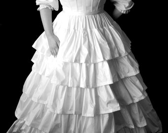 Civil War Era 5 Tiered Ruffled Petticoat, Historic reenactment costume cosplay hoop skirt, black, off-white, or white, small to plus size