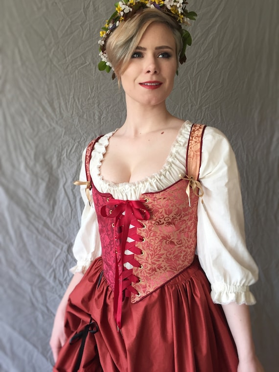 4 Color Brocade Renaissance Festival Wench Corset Bodice Straps