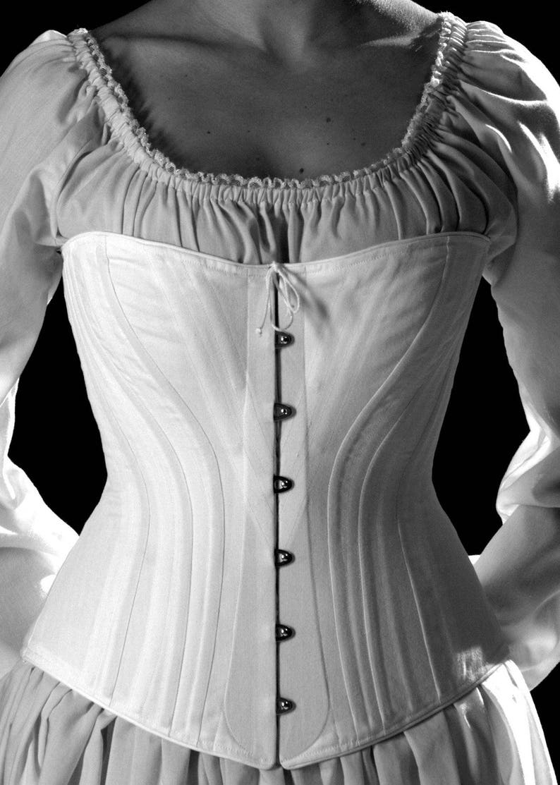 Victorian Corset, c. 1880 Alice, Cotton Coutil Steel Spoon Busk front closure, tall Steel Boned Historical Hourglass small to plus size image 1