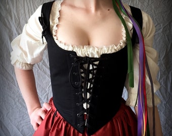 Black Renaissance Festival Corset Bodice, front and back lacing Ren Faire Costume Wench Bodice made to measure or custom size, plus size