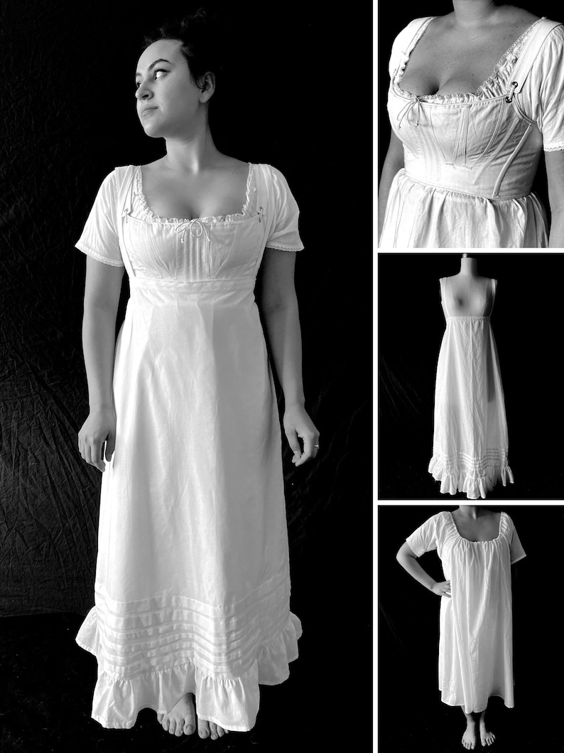 Regency historical silhouette ensemble, Corset, Chemise, Petticoat, 3 piece set, all sizes plus size to small historic underwear image 2