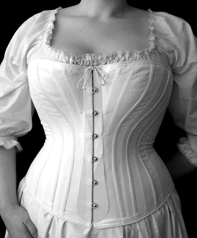 Victorian Corset, c. 1880 Alice, Cotton Coutil Steel Spoon Busk front closure, tall Steel Boned Historical Hourglass small to plus size image 8