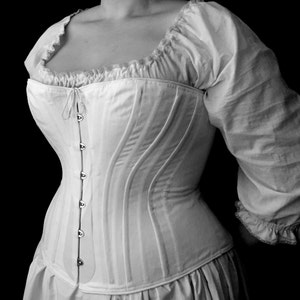 Victorian Corset Plus Size c. 1880 in Cotton Coutil or Brocade, front opening spoon busk, costume cosplay curvy hourglass made to measure image 3