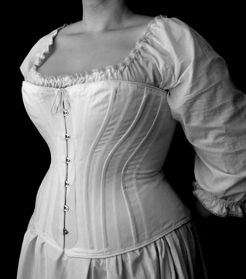 Victorian Corset Plus Size c. 1880 in Cotton Coutil or Brocade, front opening spoon busk, costume cosplay curvy hourglass made to measure image 3