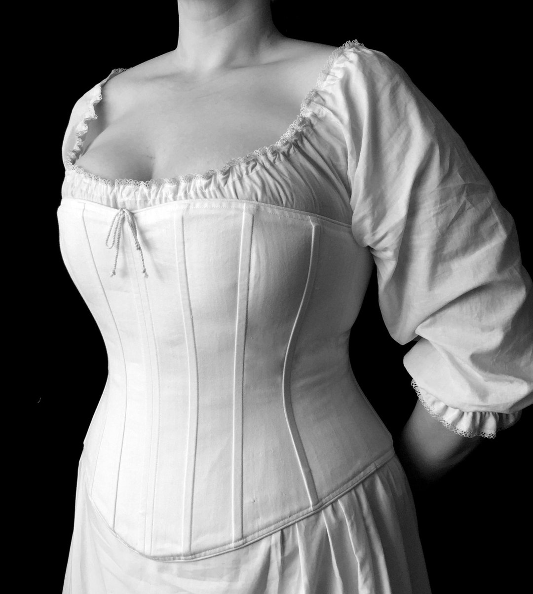 Plus Size Victorian Corset Overbust C.1860 Julia in Cotton Coutil,  Hourglass Historical Costume Undergarment, Custom Sized Made to Measure 