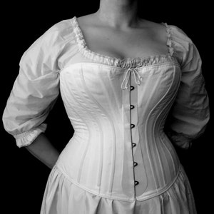 Victorian Corset Plus Size c. 1880 in Cotton Coutil or Brocade, front opening spoon busk, costume cosplay curvy hourglass made to measure image 2