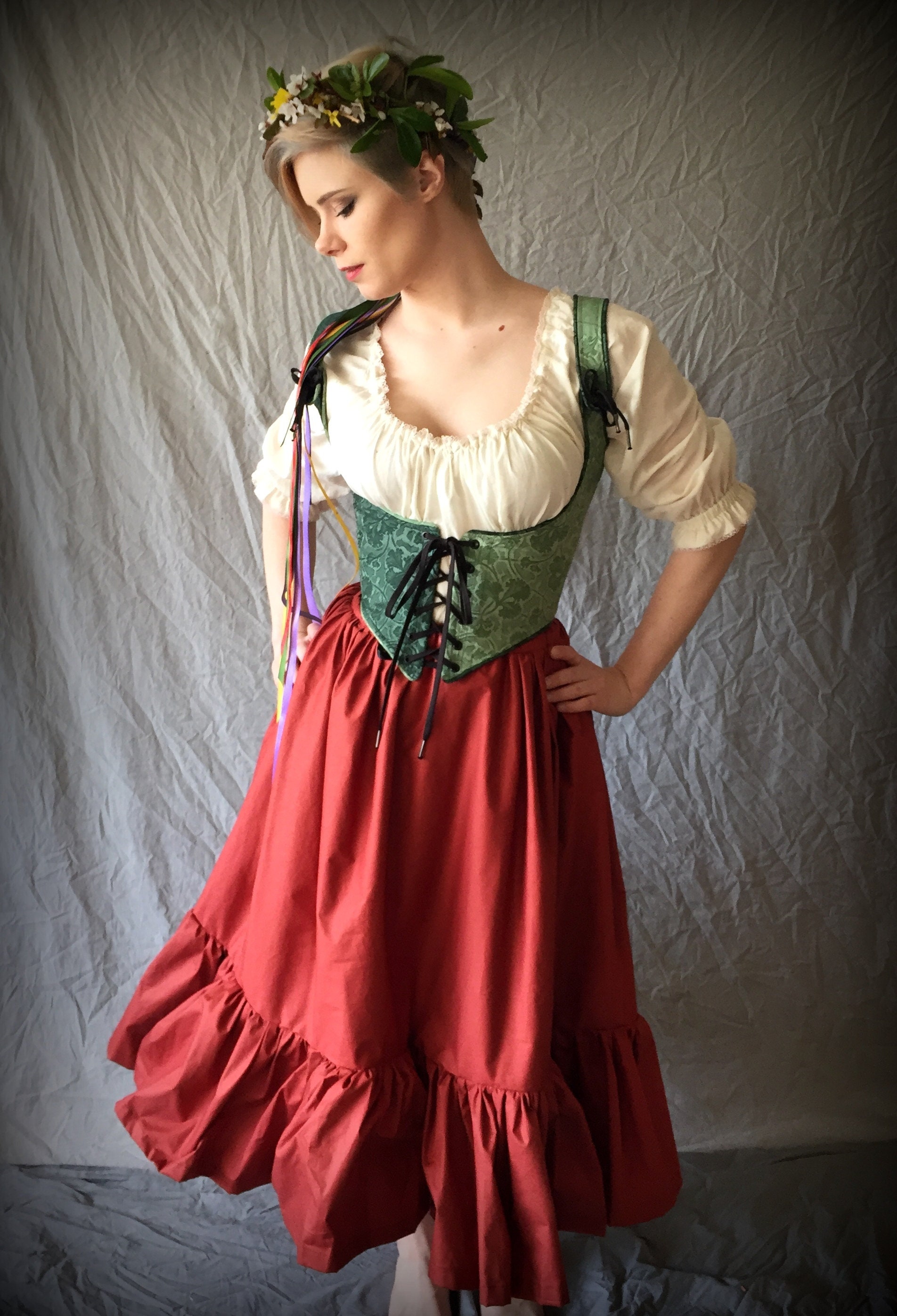 Double Front Back Tie Under-bust Corset medieval wench wear
