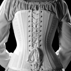 Victorian Corset, c. 1880 Alice, Cotton Coutil Steel Spoon Busk front closure, tall Steel Boned Historical Hourglass small to plus size image 5