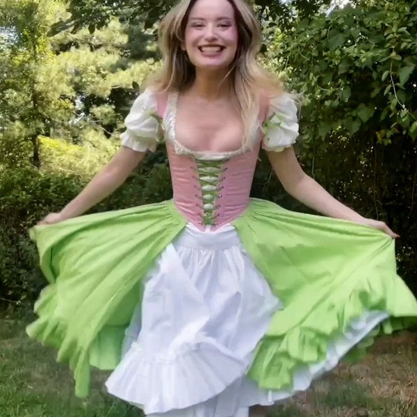 Renaissance Festival Ensemble,4 piece Corset Bodice,Short 2pc Over Skirt,Chemise, you choose color, small-plus size or custom made Ren Faire