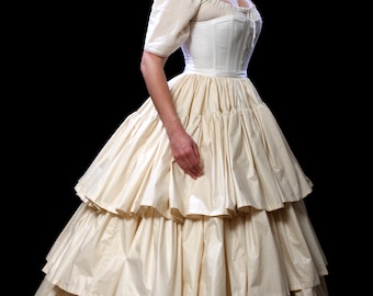 Civil War Ensemble Full Silhouette Set- c.1860 corsé con busk de apertura frontal, 3 Ruffle Petticoat, aro de finales del siglo XIX, todos los tamaños