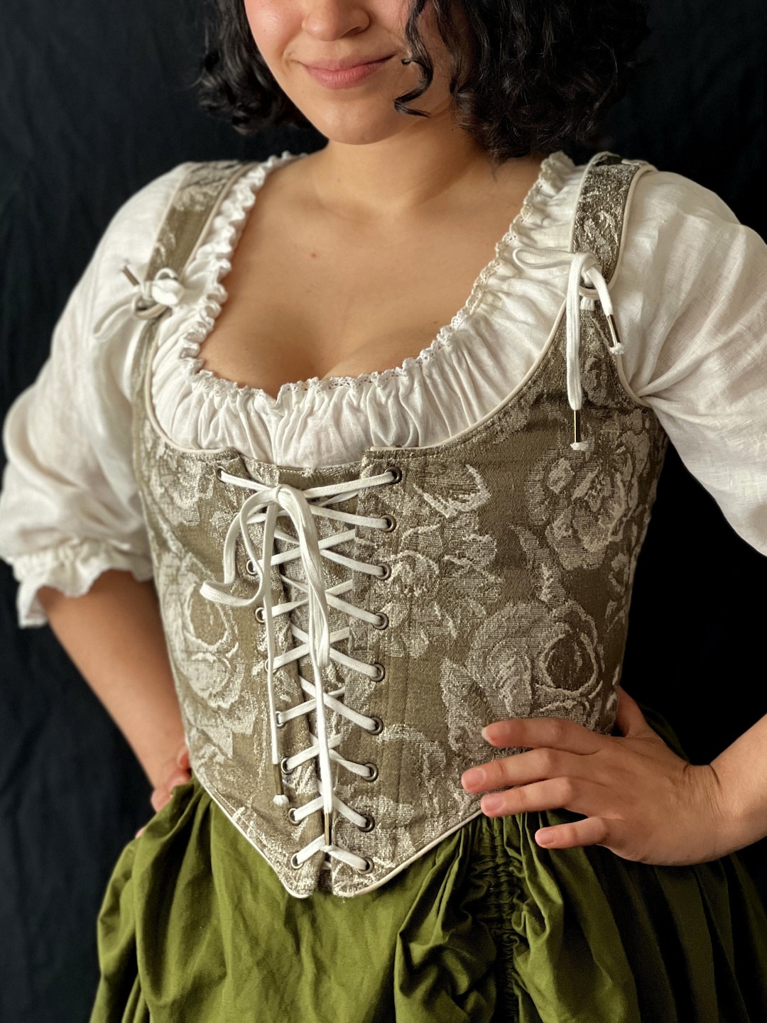 Cottagecore Sage Green Floral Tapestry Renaissance Festival Corset ...