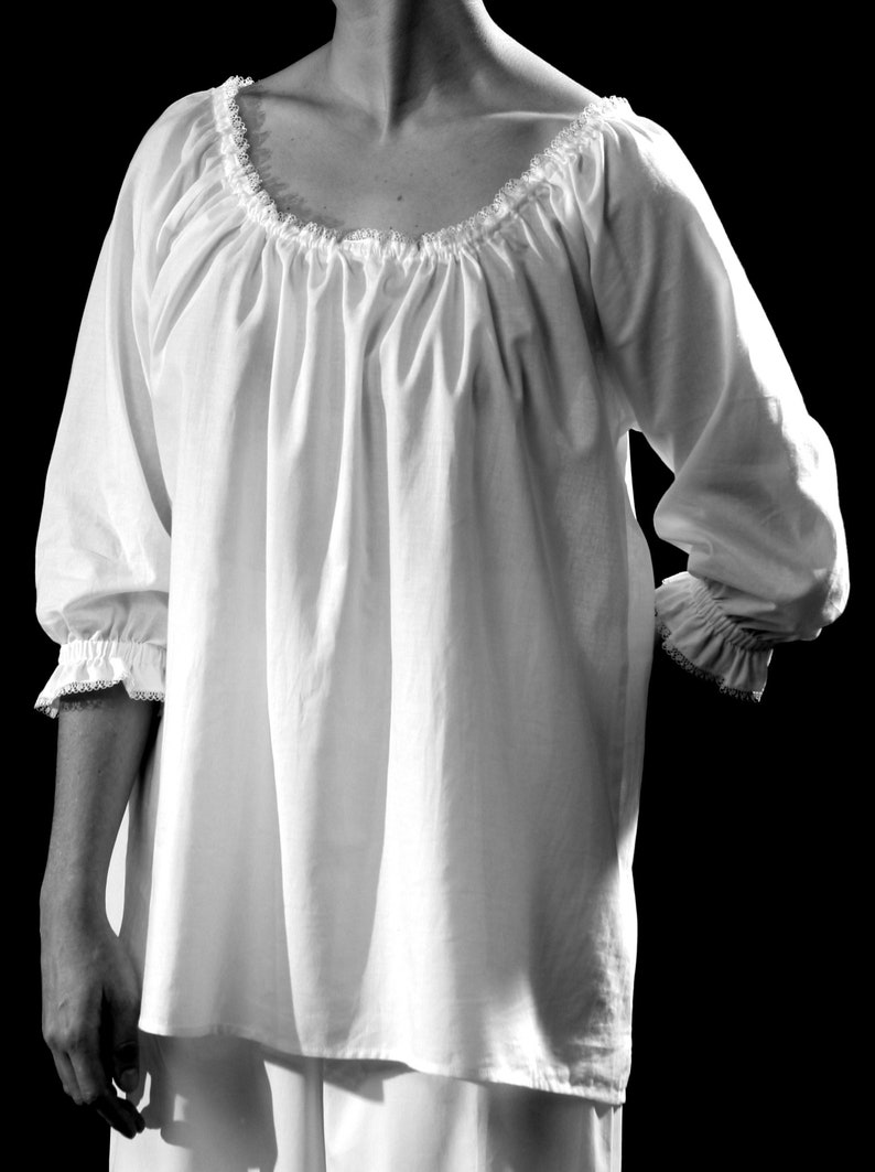3/4 Sleeve Chemise Shirt Rustic Peasant Wench Renaissance Faire Costume Cotton Batiste Chemise, Three Quarter Length cosplay Plus size image 2
