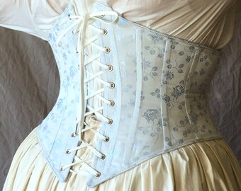 Brocade Victorian Underbust Corset, Waist Cinch Corset C. 1900 Lilly,  Center Front Busk Closure, Waspie, Small Through Plus Size 