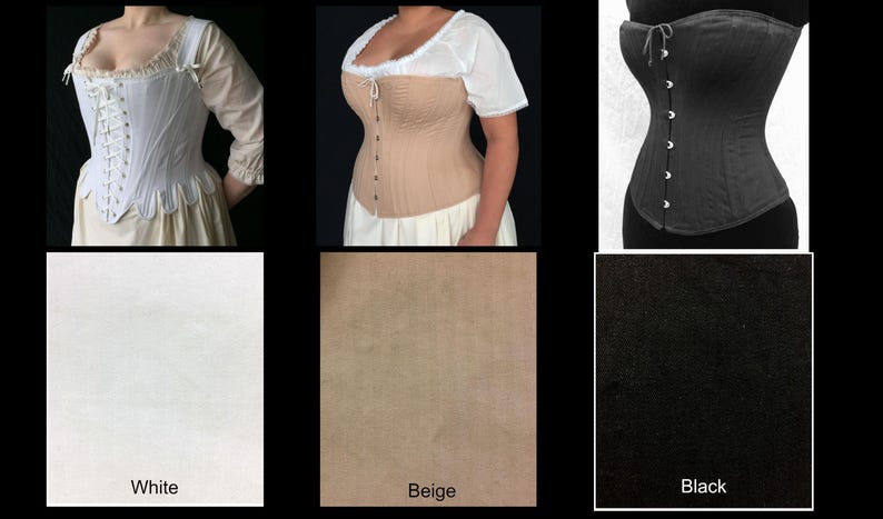 Madonna Lilly Underbust Corset in Black or White Satin Coutil, Front ...