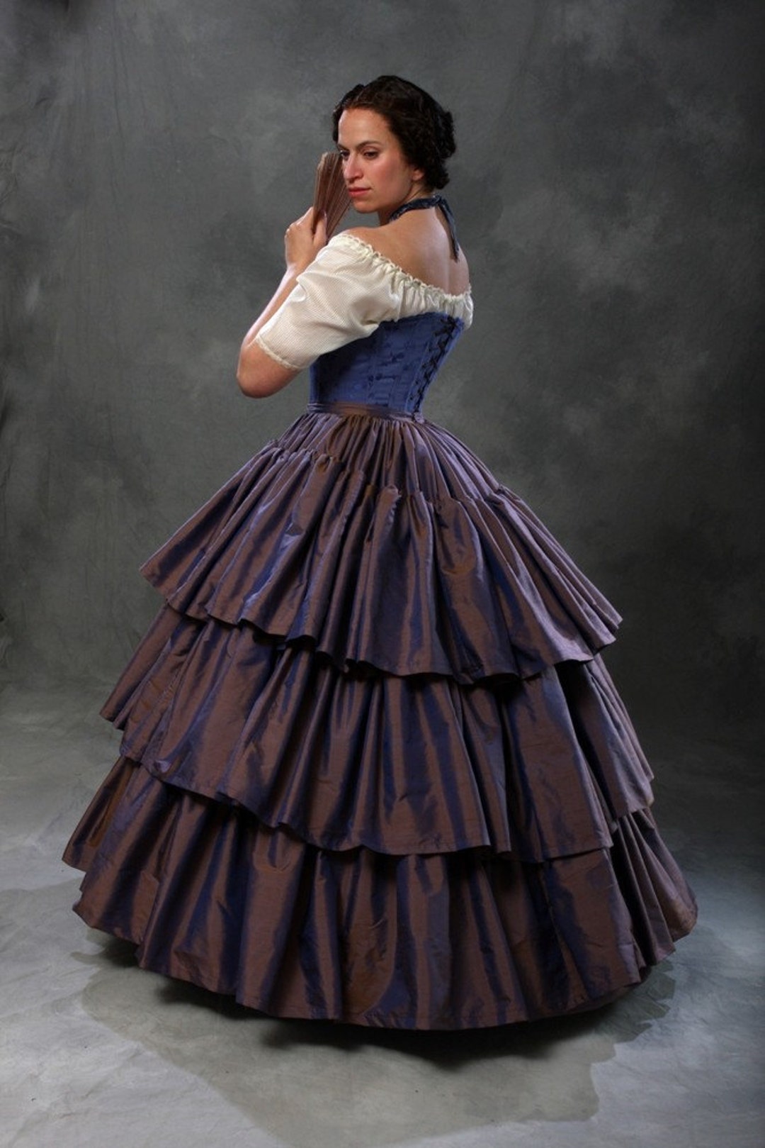 Civil War Skirt & Hoop Set, Any Color Cotton or Silk Ruffled Petticoat